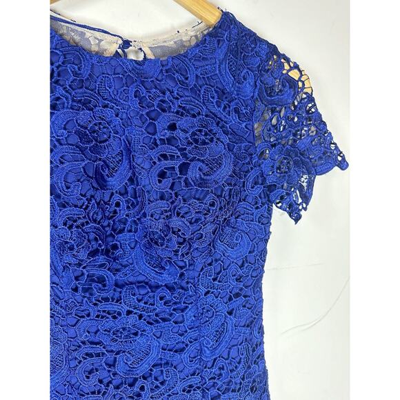 Aidan By Aidan Mattox Cobalt Blue Lace Overlay Open Back Cocktail Dress 0 XS GUC - Picture 4 of 12